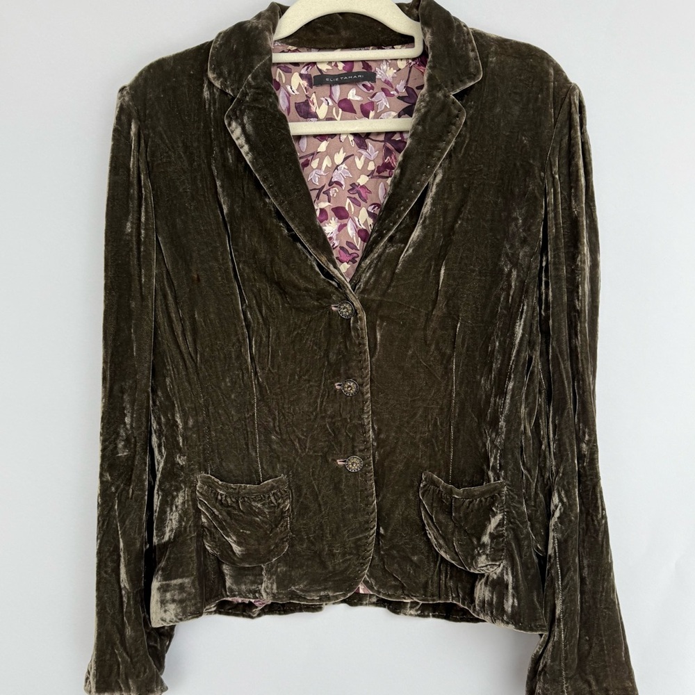 Elie Tahari Olive Green Velvet Blazer